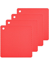 Load image into Gallery viewer, Smithcraft Silicone Trivet for Hot Dish and Pot Hot Pads Counter Mat Heat Resistant Tablemats or Placemats 4 Pack,Size:7.5x7.5 Inch, Color: Red, Shape:Square