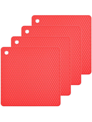 Smithcraft Silicone Trivet for Hot Dish and Pot Hot Pads Counter Mat Heat Resistant Tablemats or Placemats 4 Pack,Size:7.5x7.5 Inch, Color: Red, Shape:Square