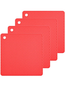 Smithcraft Silicone Trivet for Hot Dish and Pot Hot Pads Counter Mat Heat Resistant Tablemats or Placemats 4 Pack,Size:7.5x7.5 Inch, Color: Red, Shape:Square