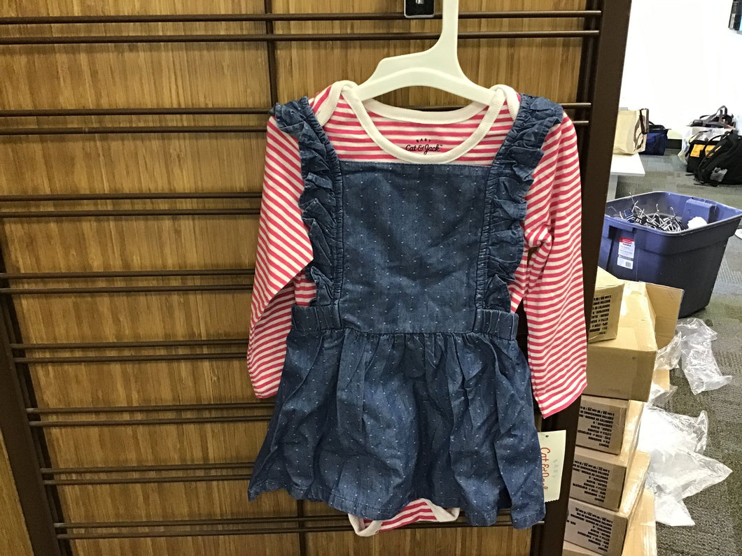 Cat & Jack Baby Clothes Girls pink striped denim dress jumper  3/6m