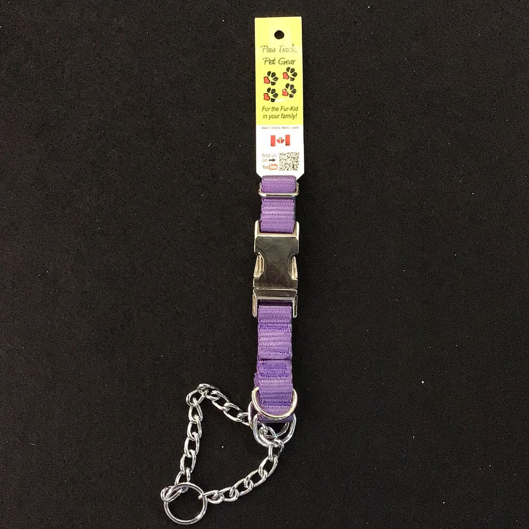 1046 Paw Tracks Pet Gear Dog Collar Purple Metal Chain MADE IN CANADA